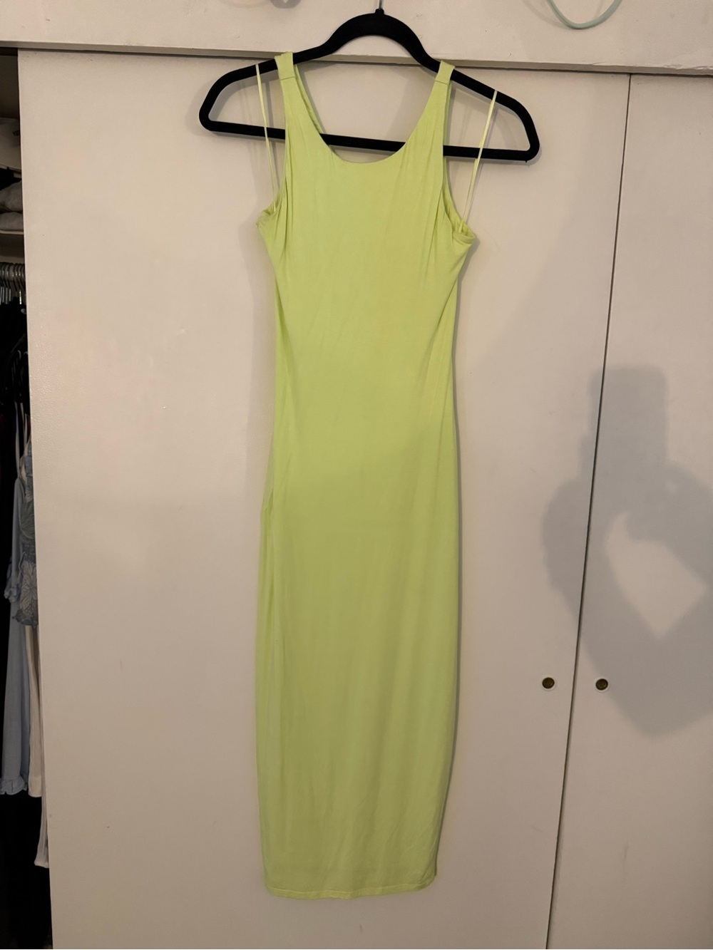 Good American Neon Green Backless Slip Maxi Dress